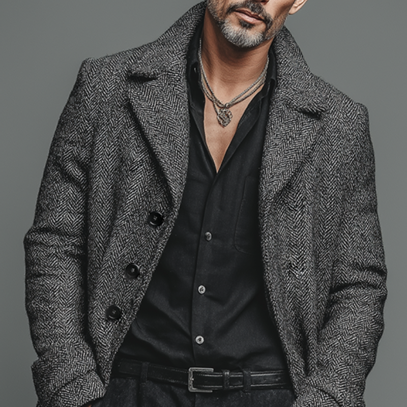 Men's Retro Casual Herringbone Single-Breasted Mid-Length Coat MTA1611I4TO