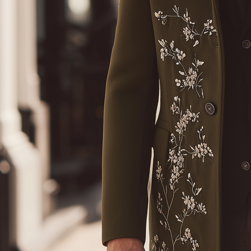 Men's Winter Fashion Floral Embroidered Faux Woolen Coat MTA0469I8P