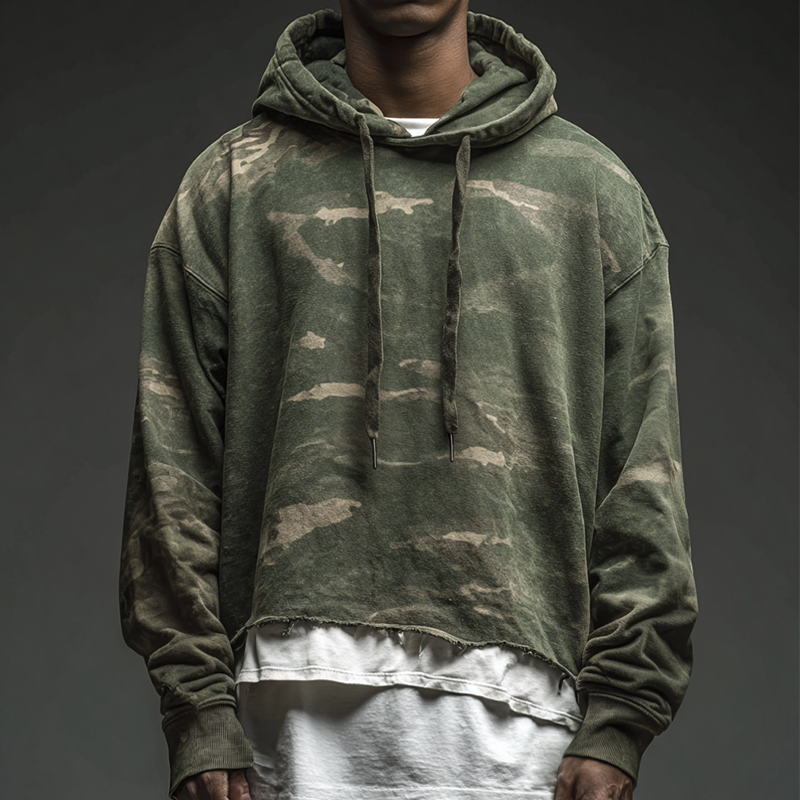 Men's Retro Casual Camouflage Print Stitching Fake Two-Piece Hoodie MTA1314H6TO