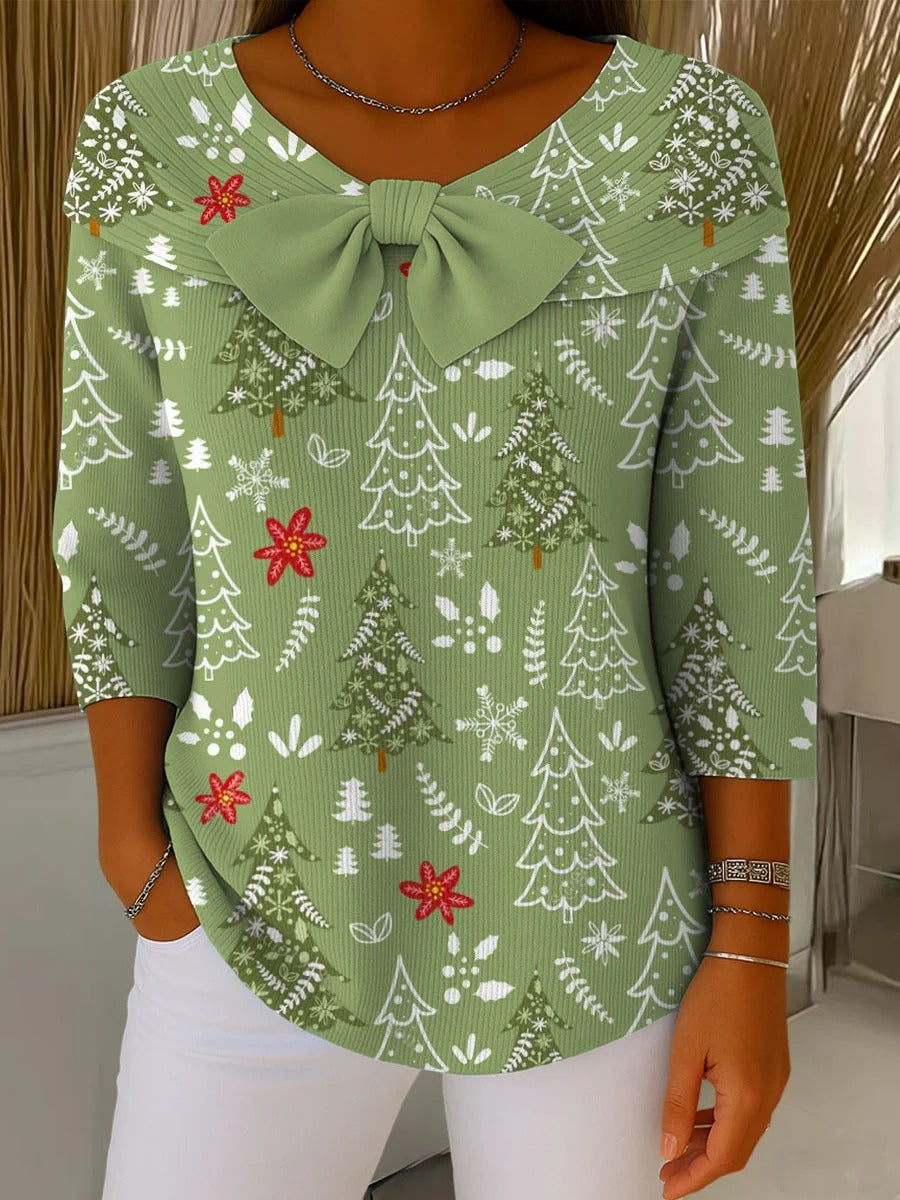 Women's Christmas Tree Pattern Art Print Buttoned Cardigan Sweater