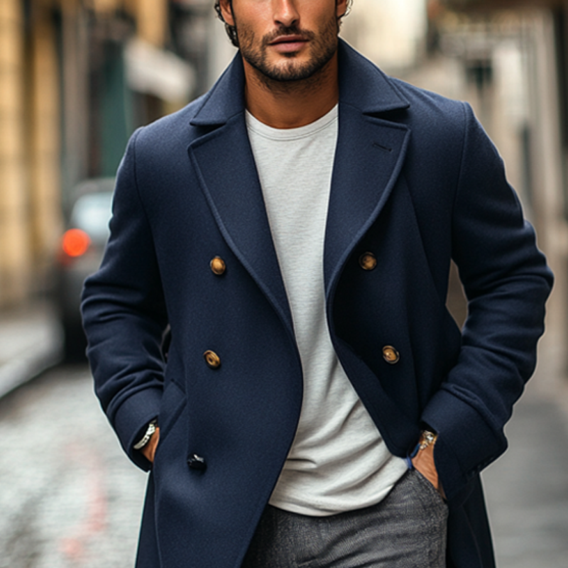 Men's Retro Solid Color Faux Wool Long Coat MTA0403I3X