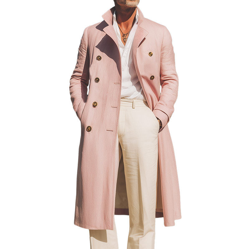 Men's Classic Pink Double Breasted Long Trench Coat MTA1310I7U