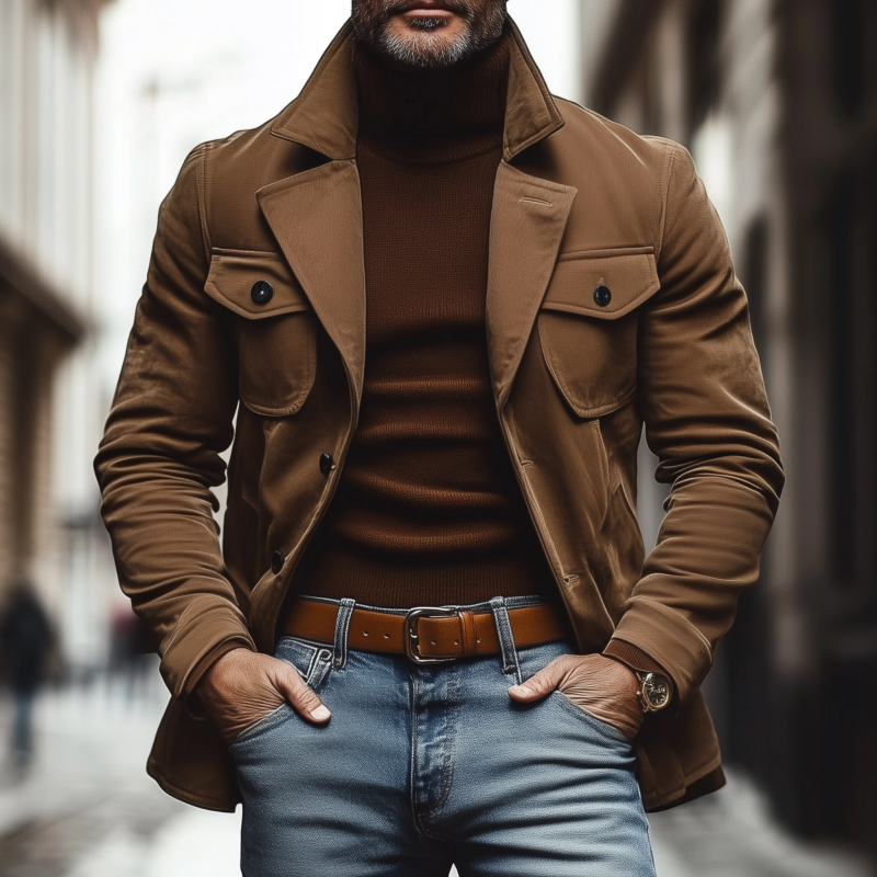Men's Vintage Solid Color Brushed Cotton Blend Notch Lapel Single-Breasted Slim-Fit Coat MTA1433H3M