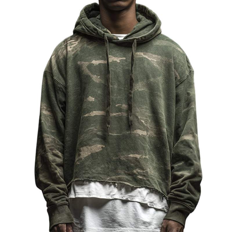 Men's Retro Casual Camouflage Print Stitching Fake Two-Piece Hoodie MTA1314H6TO