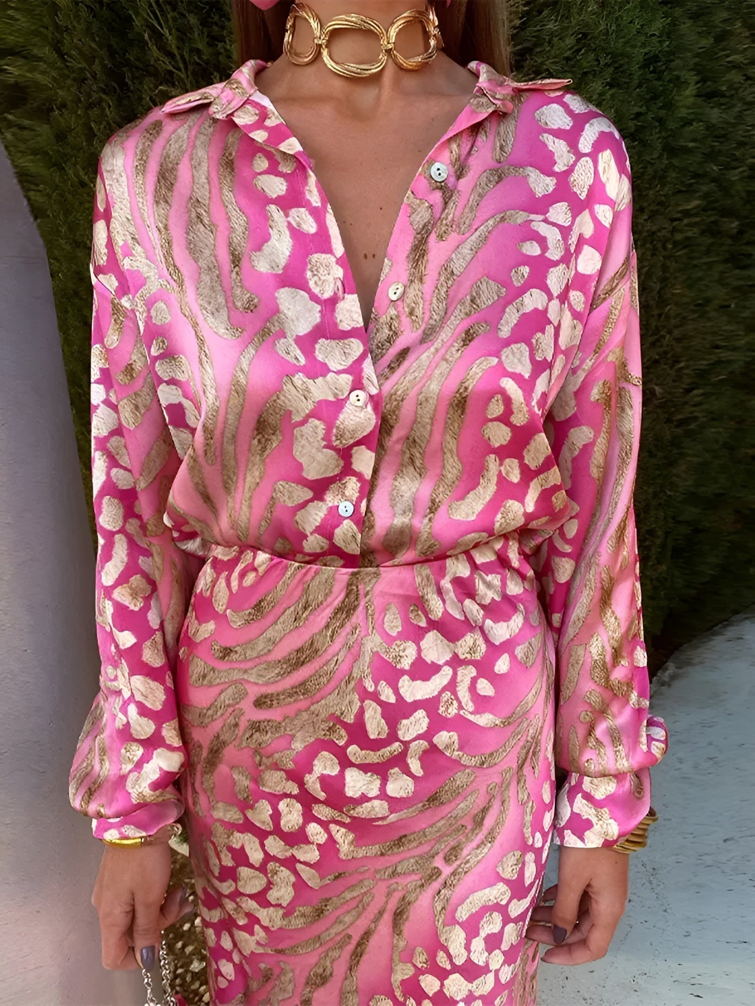 Mimi- Chic Satin Shirt Dress