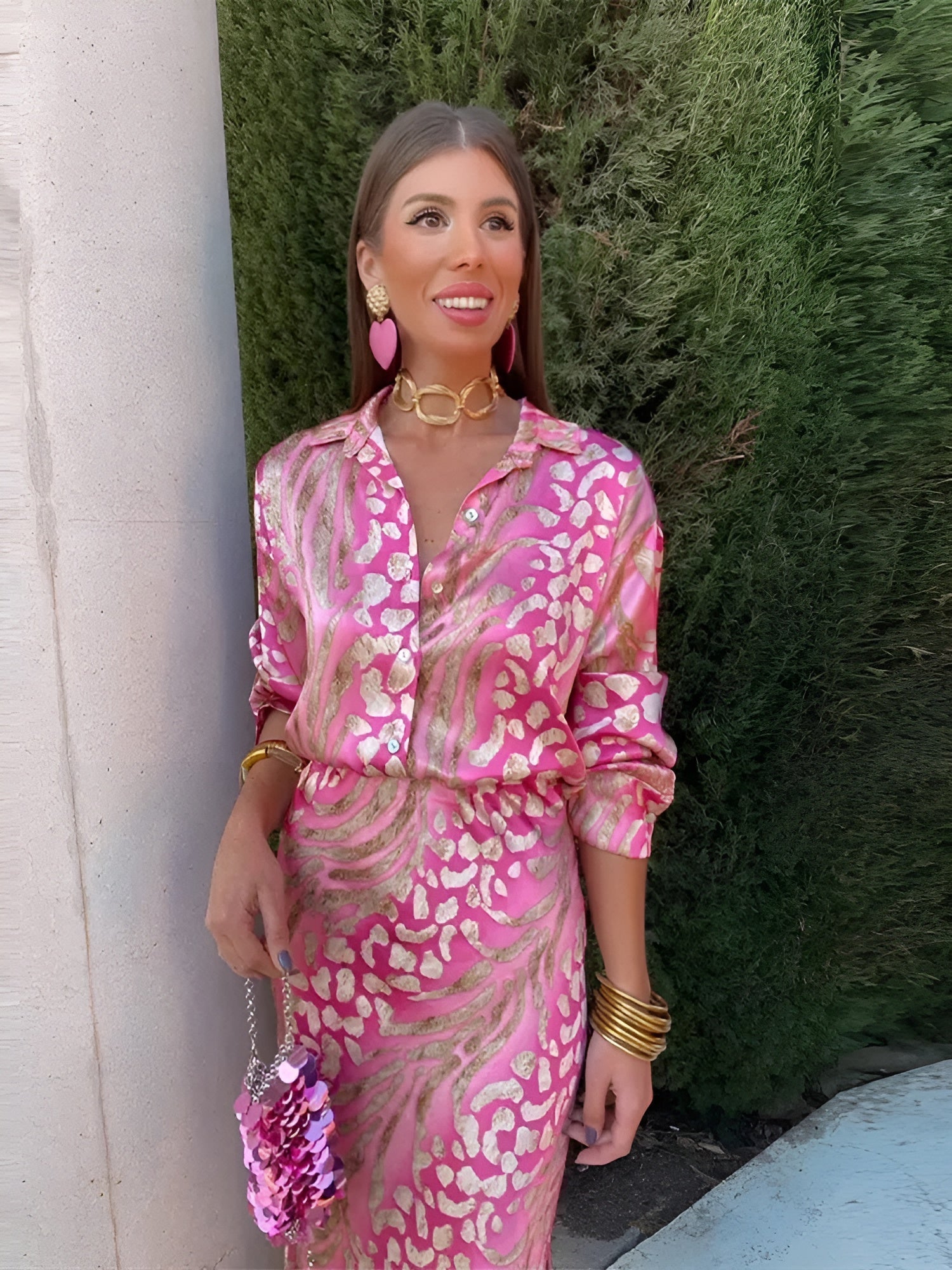 Mimi- Chic Satin Shirt Dress