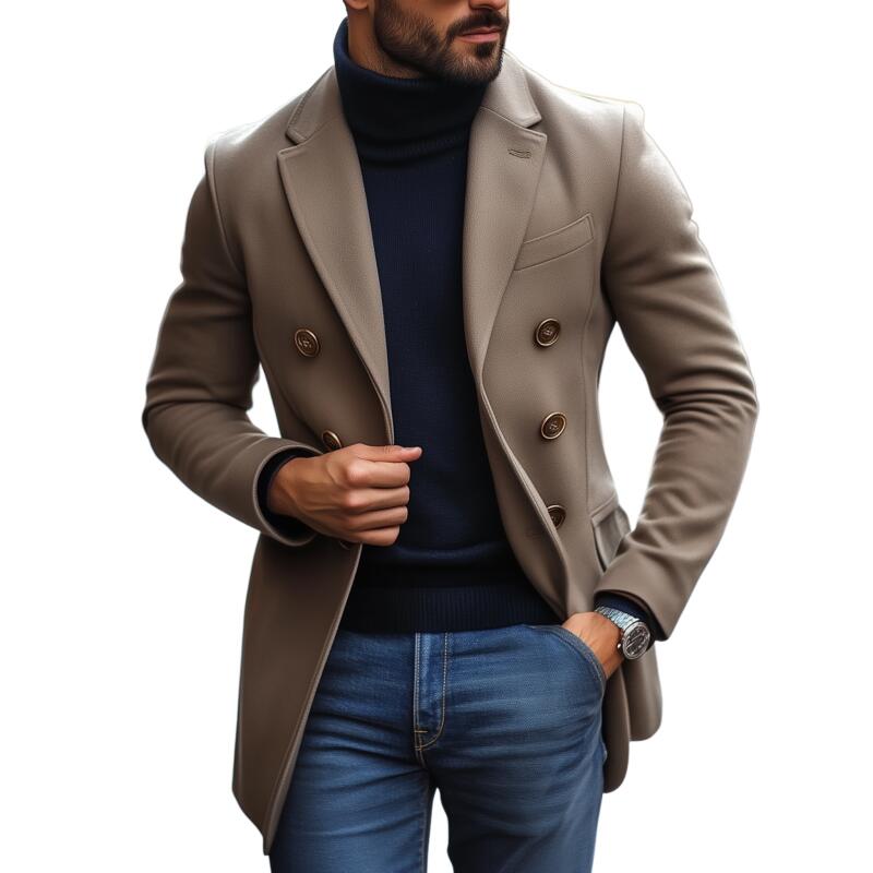 Men's Vintage Wool Blend Notch Lapel Double-Breasted Slim-Fit Coat MTA3022H7M