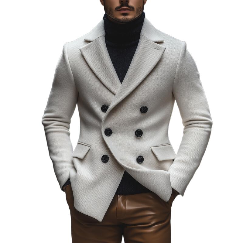Men's Vintage Solid Color Wool Blend Notch Lapel Double-breasted Slim Fit Warm Coat MTA2177H1M