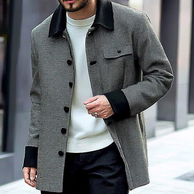 Men's Contrast Color Casual Mid-length Single-breasted Lapel Coat MTA1587I4X