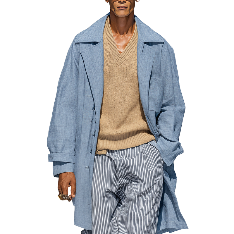 Men's Stylish Simple Slub Cotton Long-sleeved Coat MTA2961H9P