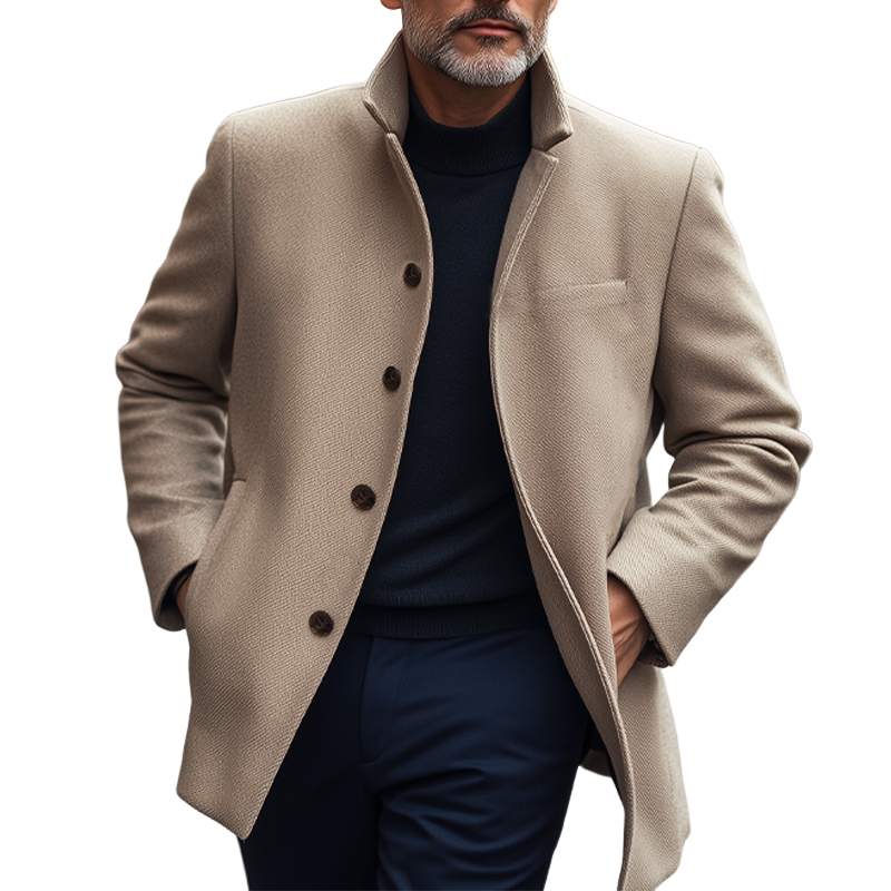 Men's Autumn And Winter Classic Stand Collar Twill Coat MTA0319I5U