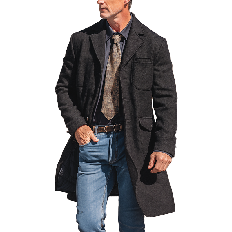 Men's Autumn And Winter Simple Tweed Long Light Business Coat MTA0886I3P