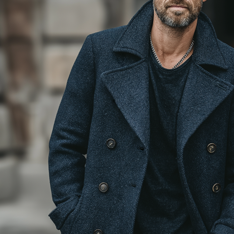 Men's Retro Casual Twill Double-Breasted Mid-Length Coat MTA1654I6TO