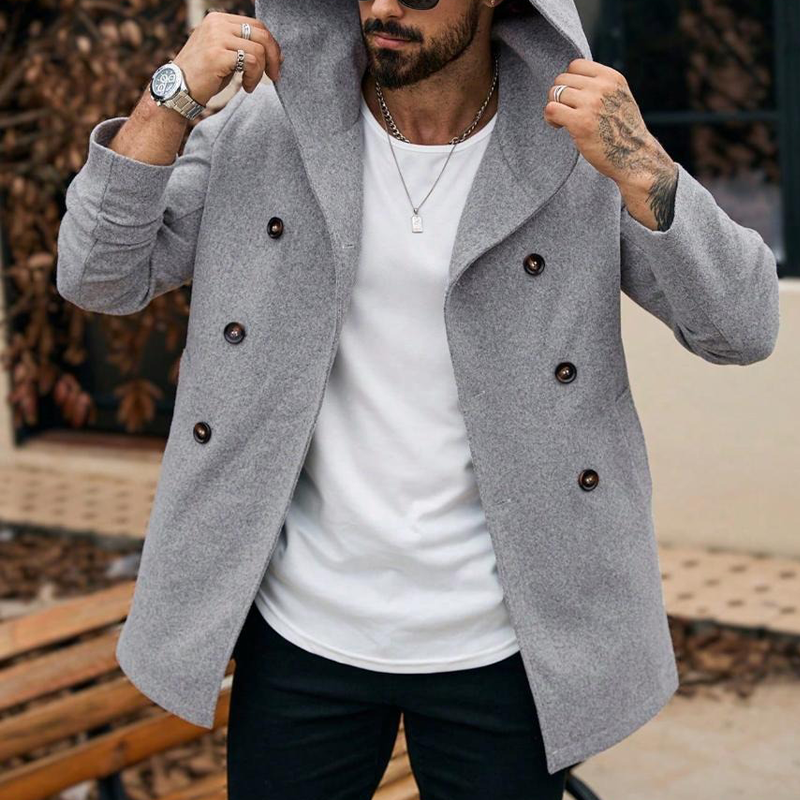 Men's Blended Double-breasted Hooded Mid-length Coat MTA2992H1X