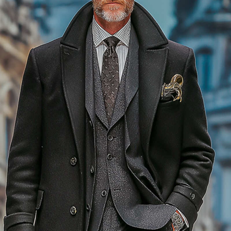 Men's Retro Casual Solid Color Faux Tweed Lapel Long Coat MTA1959I9TO