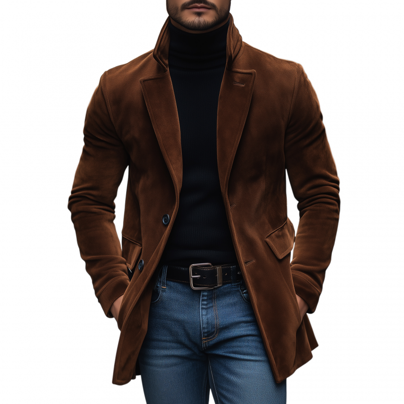 Men's Vintage Solid Color Faux Suede Notch Lapel Single-Breasted Loose Coat MTA1440H0M