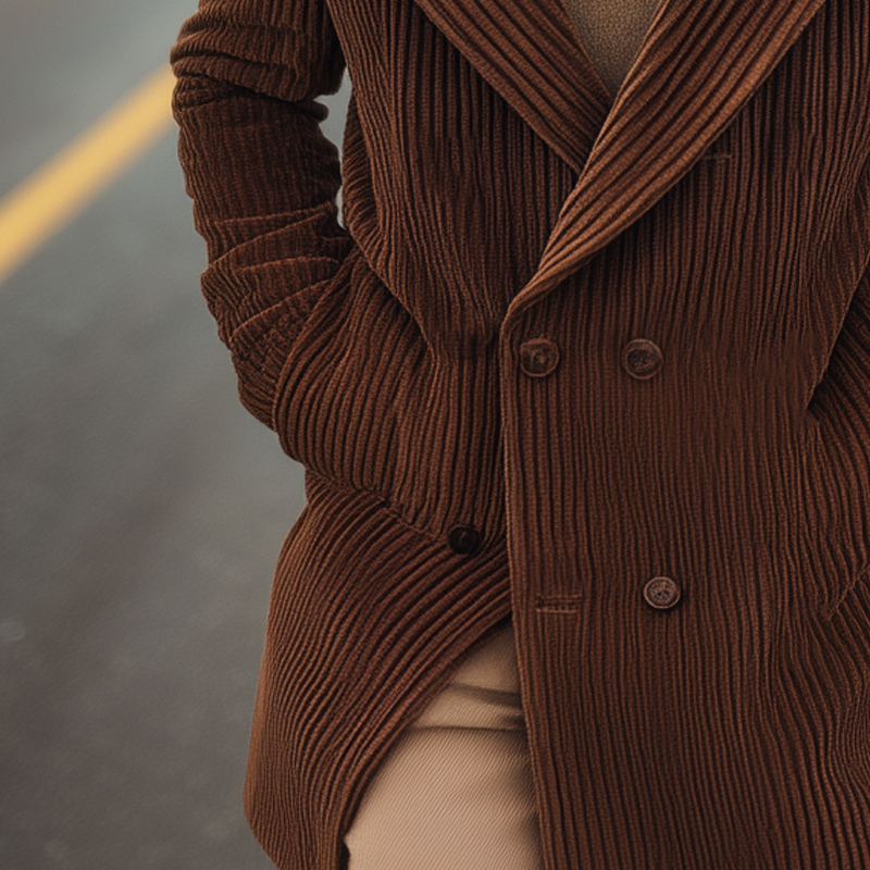 Men's Retro Solid Color Striped Lapel Mid-Length Coat MTA0166I4X