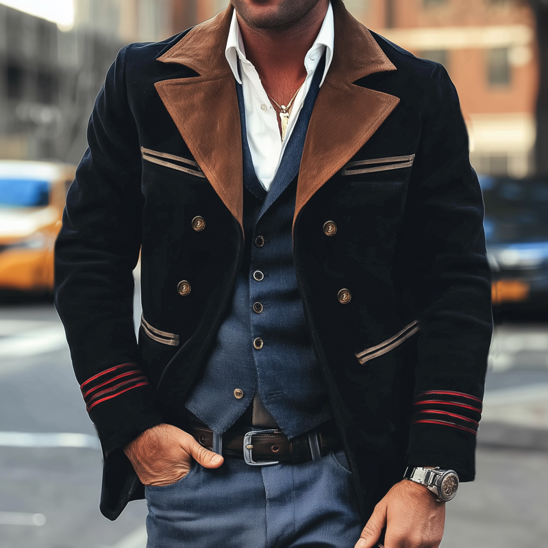 Men's Classic Double Breasted Notched Lapel Suede Short Coat MTA0273I1U