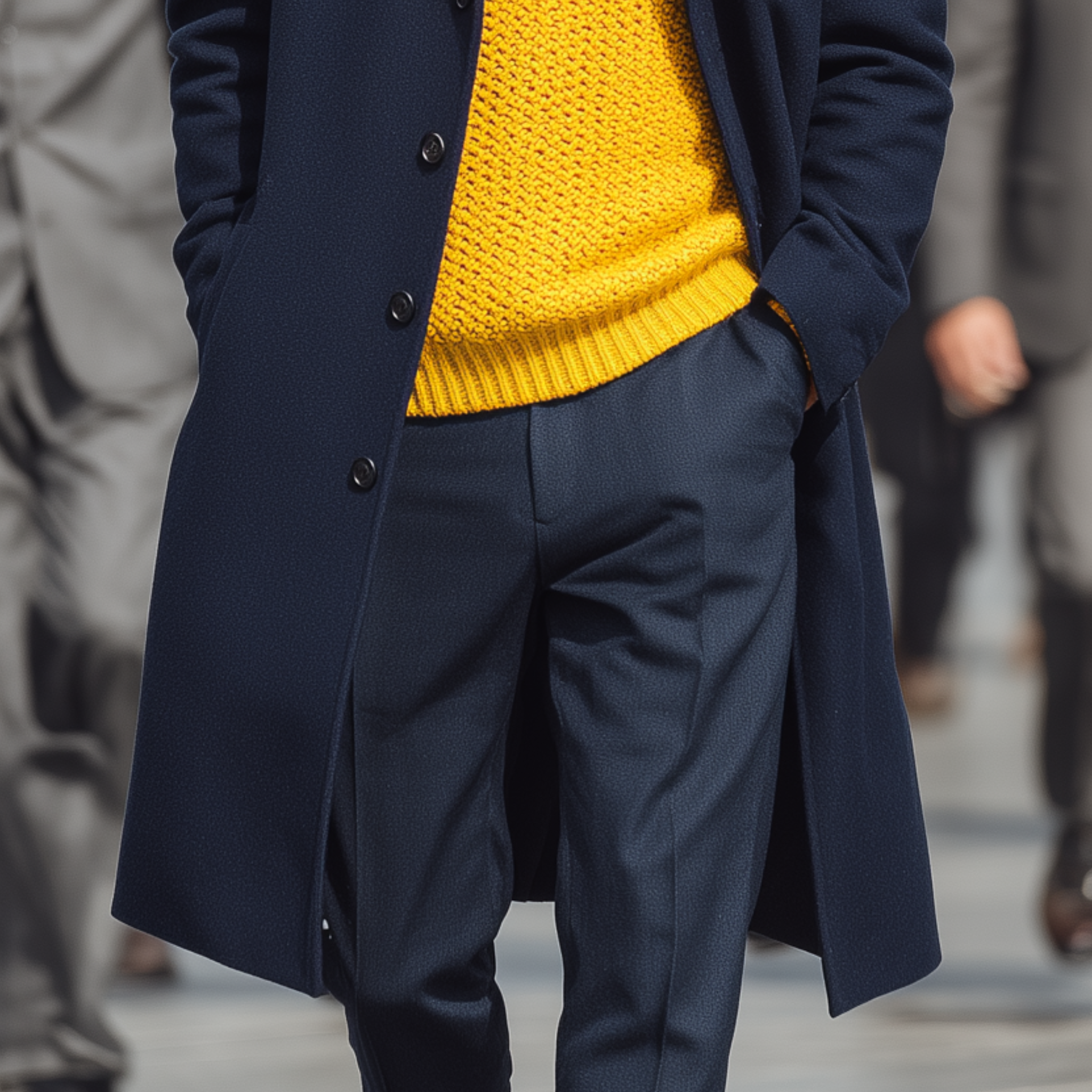 Men's Classic Retro Lapel Navy Blue Wool Single-breasted Knee-length Coat MTA1621I9K