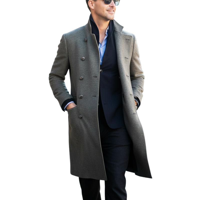 Men's Classic Stand-collar Double-breasted Knee-length Coat MTA2271I1U