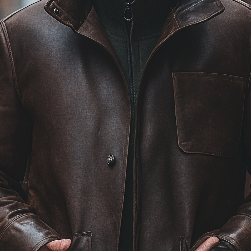 Men's Vintage Distressed Single-breasted PU Mid-length Coat MTA0852I8X