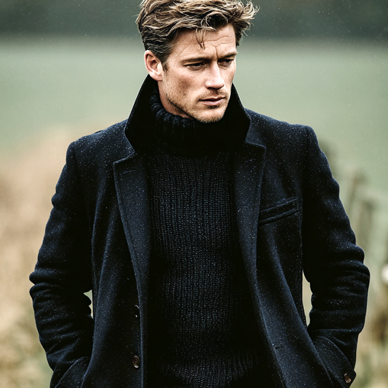 Men's Colorful Dots Blend Faux Wool Lapel Single Breasted Mid-Length Coat MTA1842I9Z