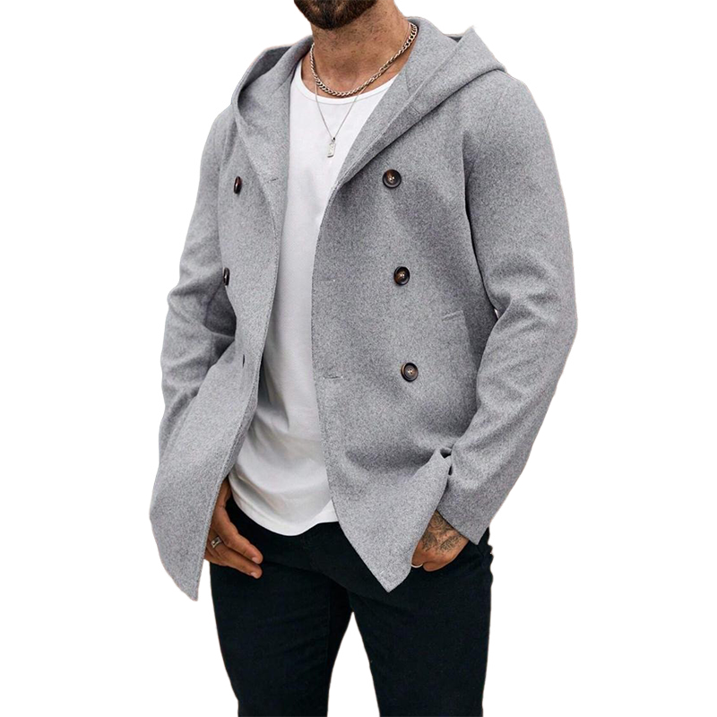 Men's Blended Double-breasted Hooded Mid-length Coat MTA2992H1X