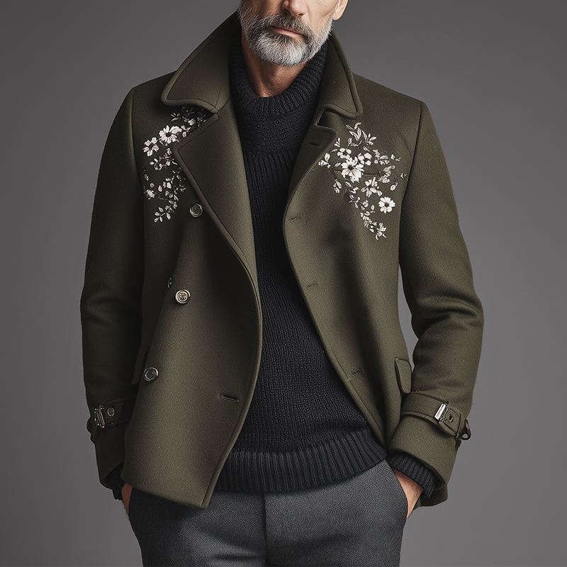 Men's Elegant Vintage Embroidered Faux Wool Short Coat Jacket MTA0276I5P