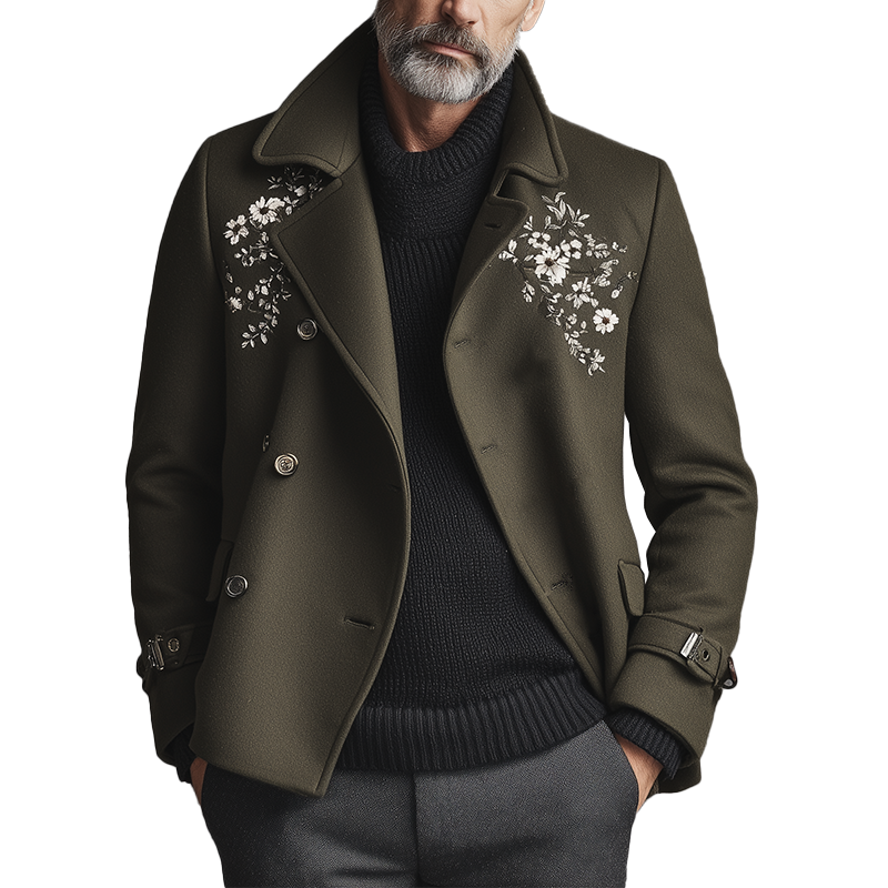 Men's Elegant Vintage Embroidered Faux Wool Short Coat Jacket MTA0276I5P