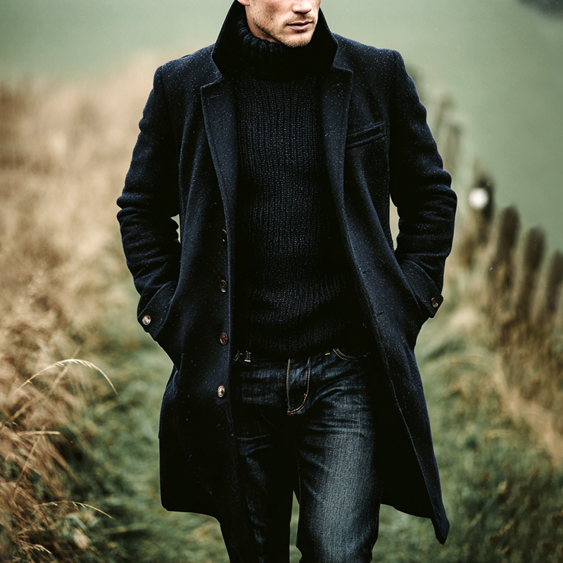 Men's Colorful Dots Blend Faux Wool Lapel Single Breasted Mid-Length Coat MTA1842I9Z