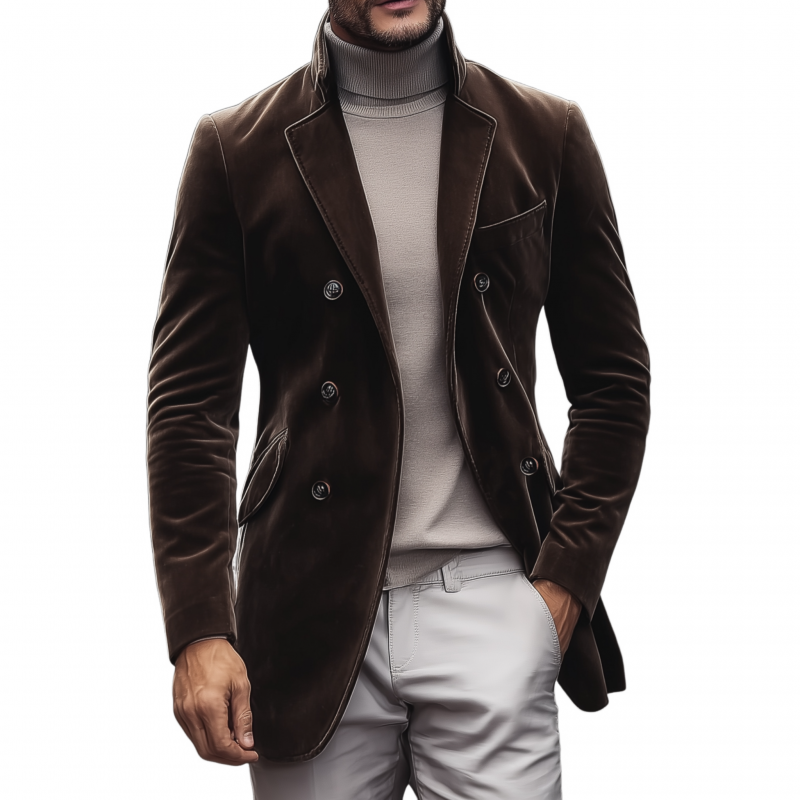 Men's Vintage Elegant Solid Color Velvet Notch Lapel Single-Breasted Slim Coat MTA1258H6M