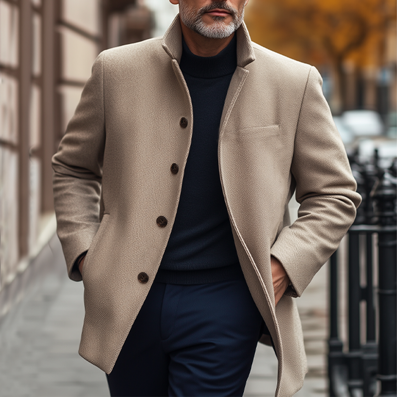 Men's Autumn And Winter Classic Stand Collar Twill Coat MTA0319I5U