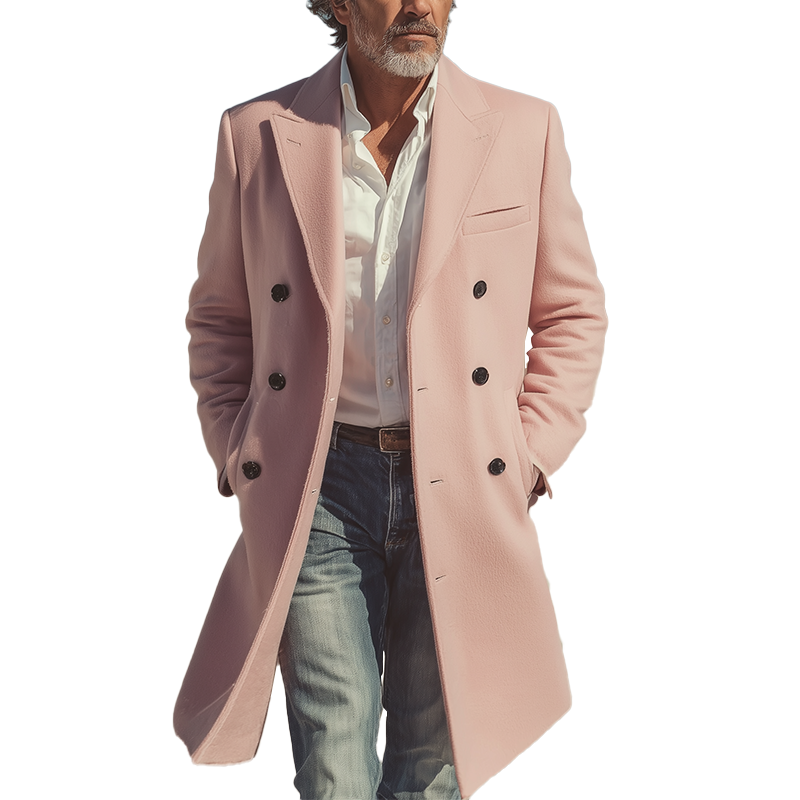 Men's Autumn And Winter Fashionable Simple Long Faux Wool Coat MTA1110I9P