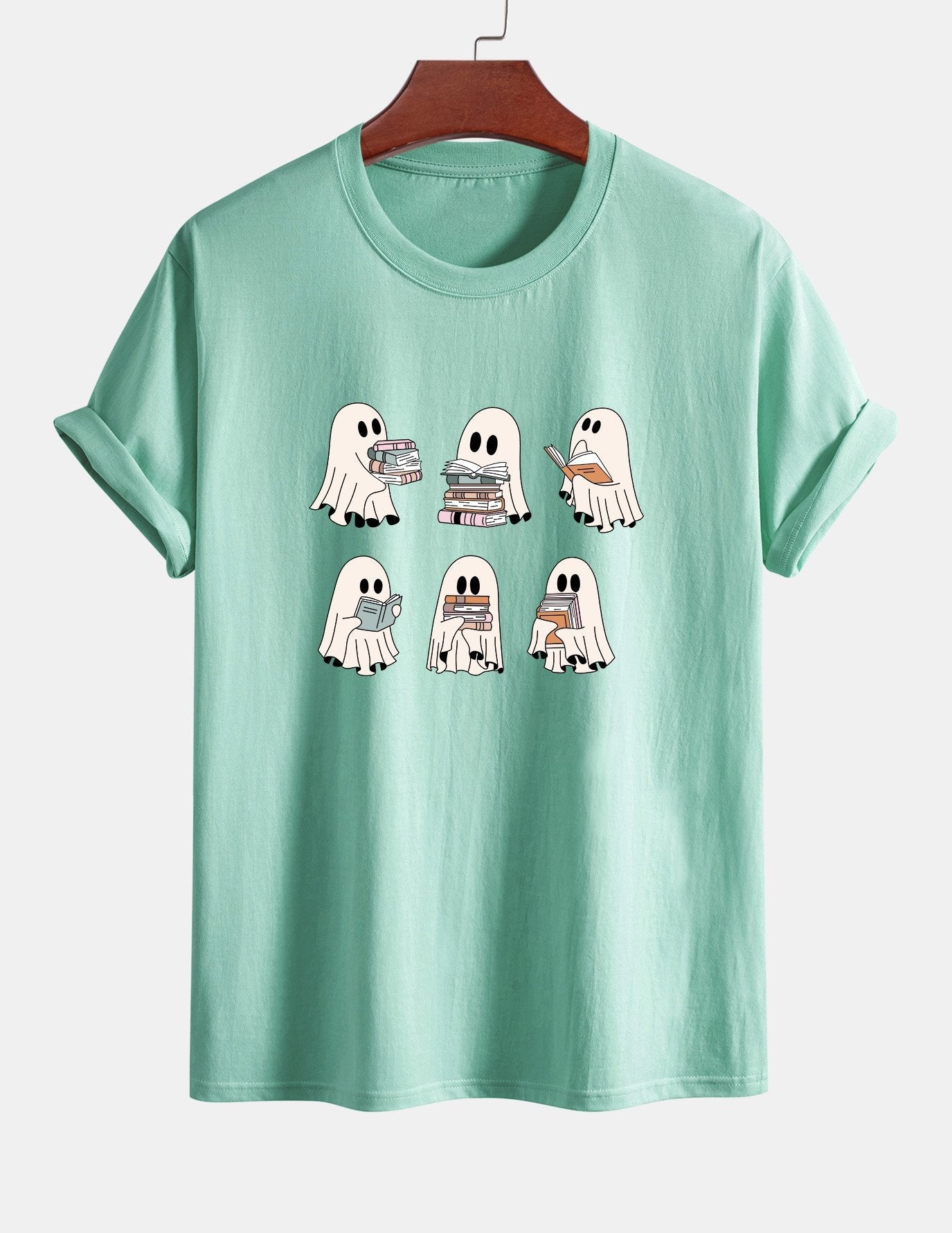 Regular Fit Ghost Reading Book Print Cotton T-Shirt