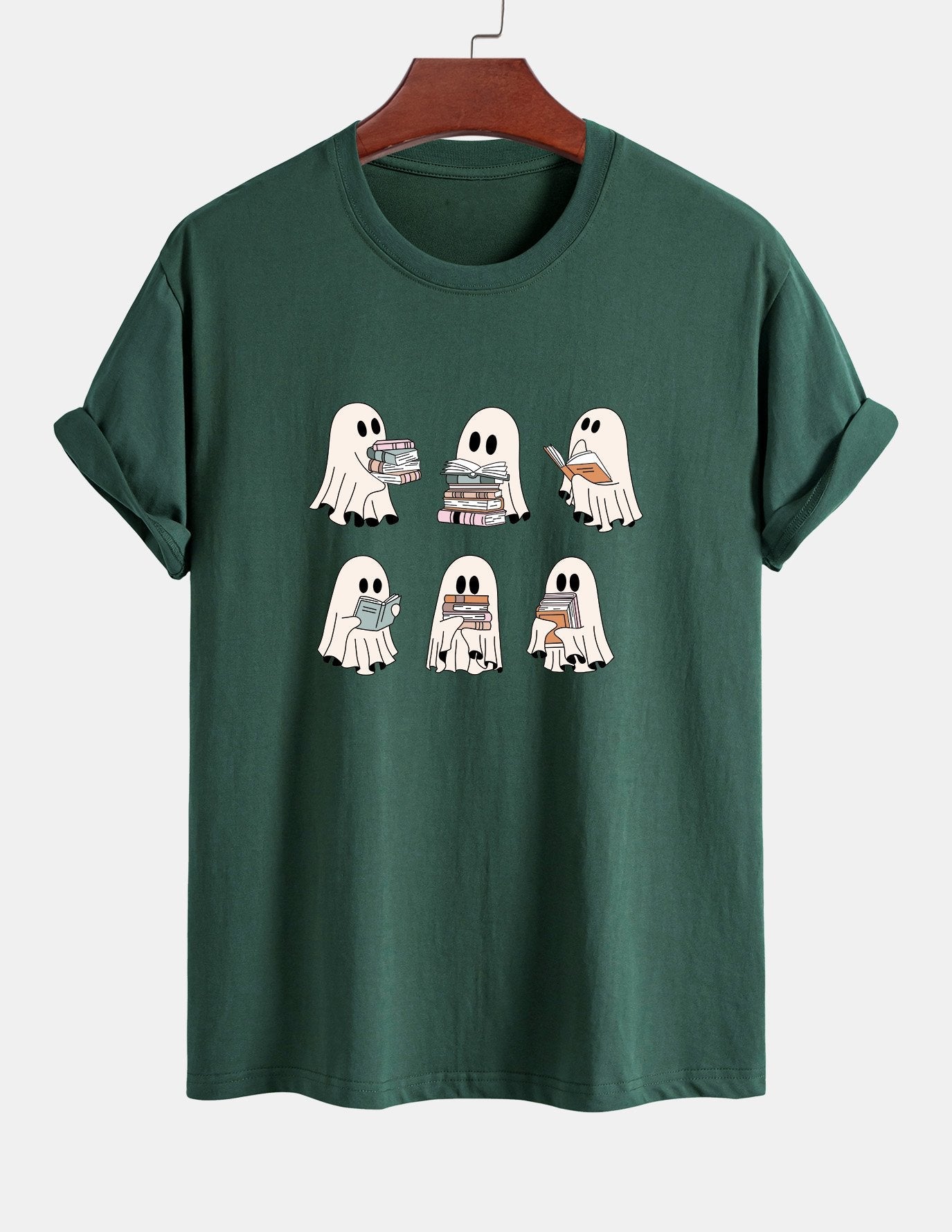 Regular Fit Ghost Reading Book Print Cotton T-Shirt