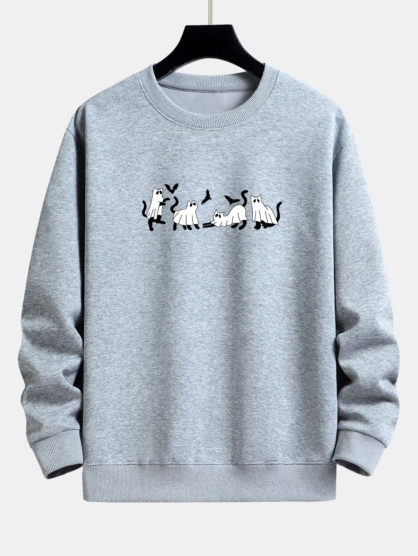 Black Cat Ghost Print Relax Fit Sweatshirt