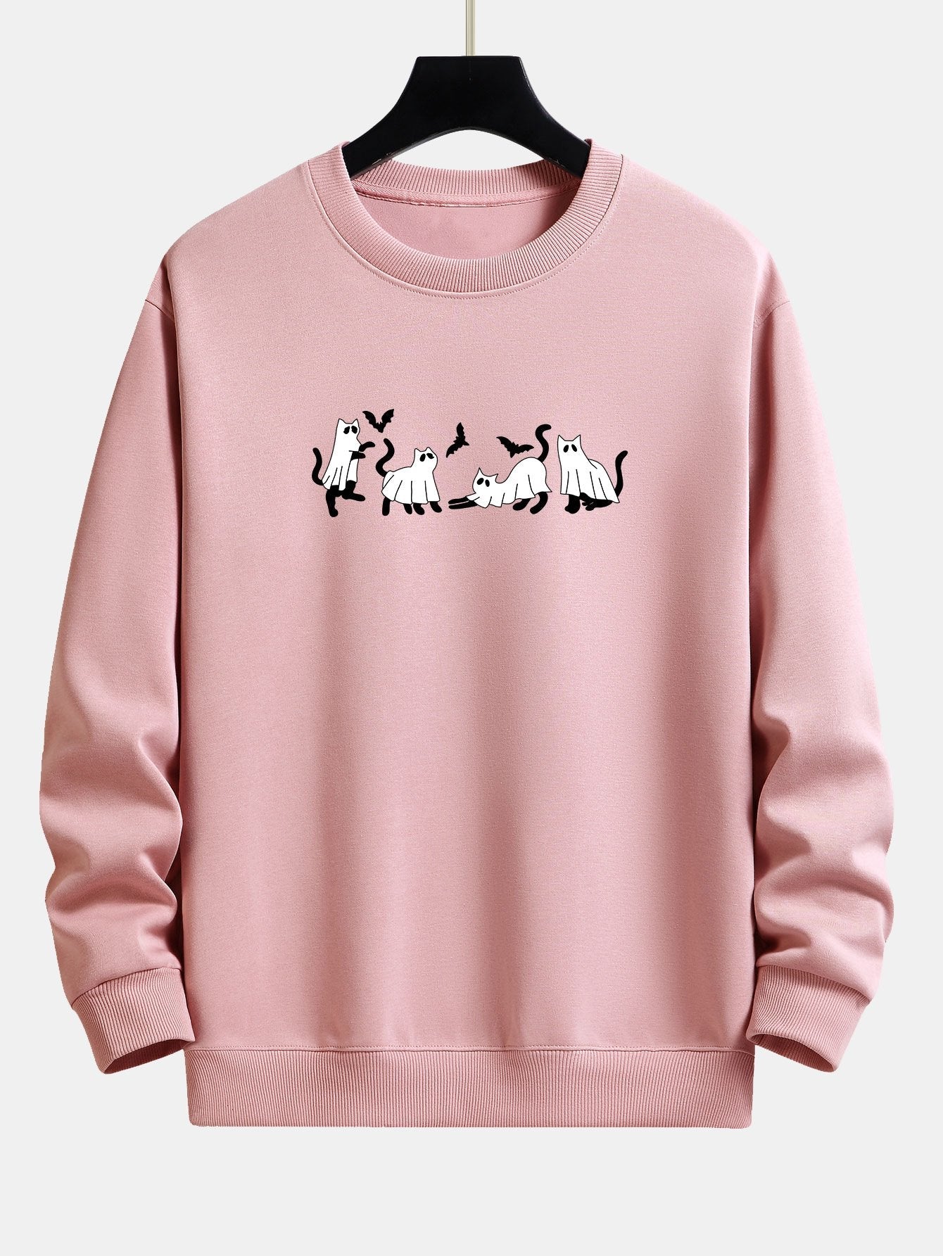 Black Cat Ghost Print Relax Fit Sweatshirt