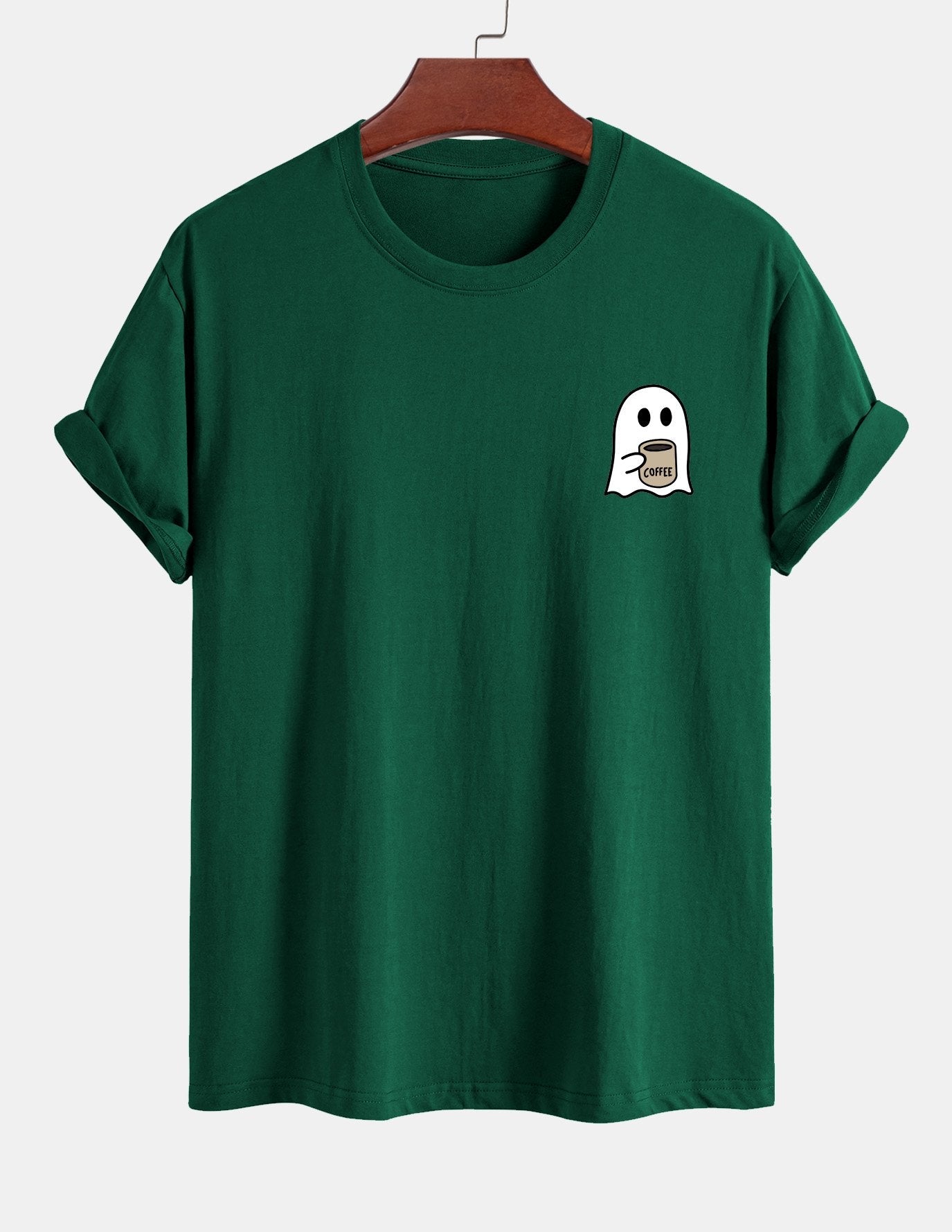 Regular Fit Ghost Drinking Coffee Print Cotton T-Shirt