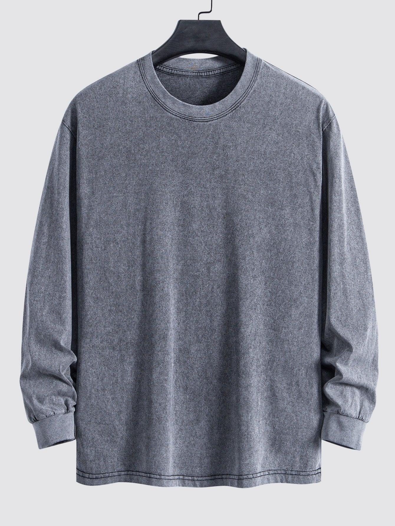 Relax Fit Long Sleeve Washed Distressed T-Shirt