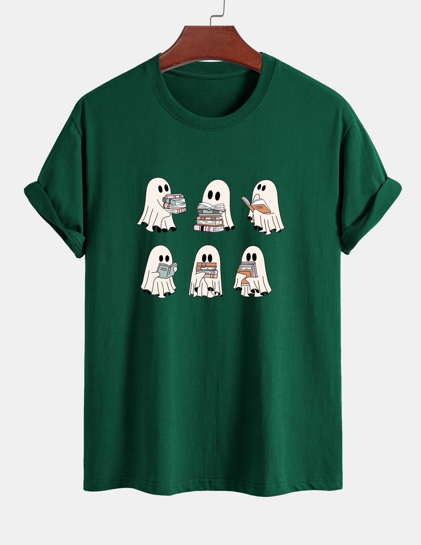 Regular Fit Ghost Reading Book Print Cotton T-Shirt