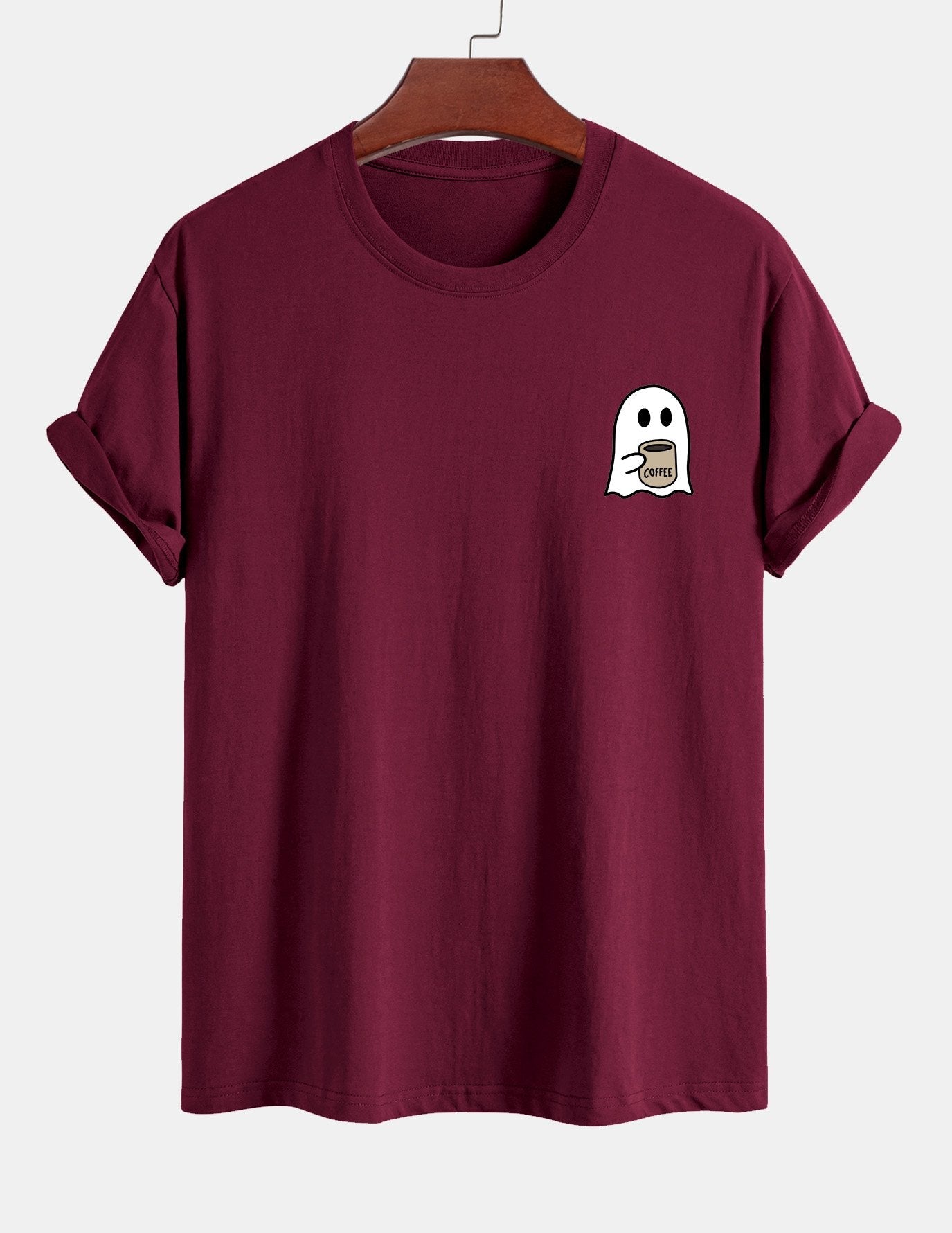 Regular Fit Ghost Drinking Coffee Print Cotton T-Shirt