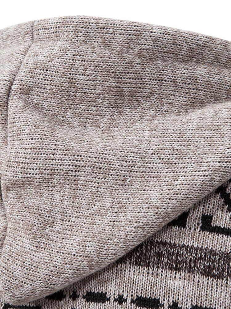 Aztec Geometric Pattern Zip Hooded Jumper