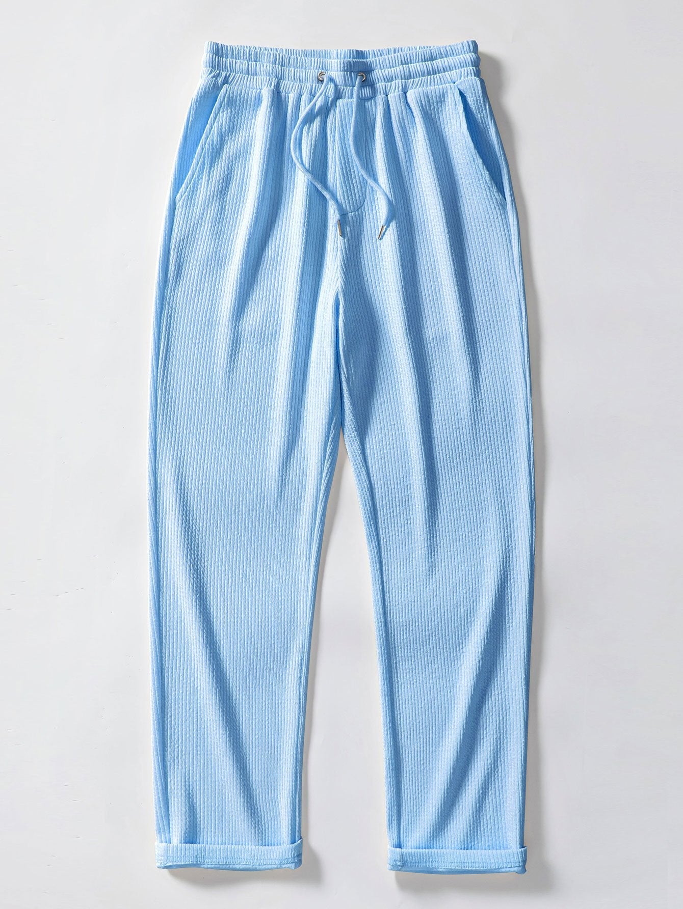 Long Sleeve Muscle Fit Ribbed Button Up Shirt & Straight Leg Ribbed Pants