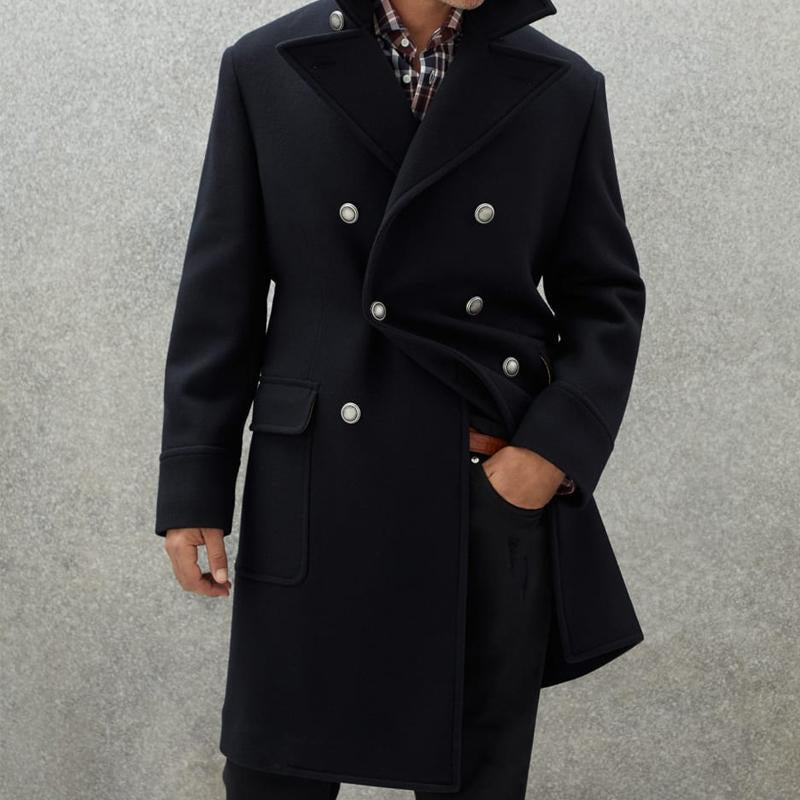 Men's Vintage Lapel Wool Blend Double-Breasted Mid-Length Coat 28292699M