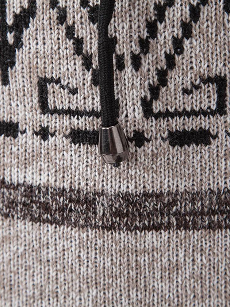 Aztec Geometric Pattern Zip Hooded Jumper