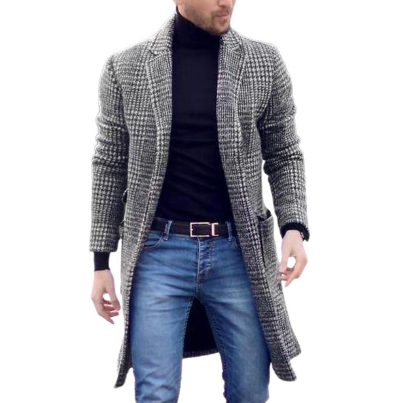 Men's Mid-length Plaid Woolen Coat 02038439F