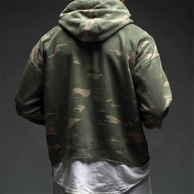 Men's Retro Casual Camouflage Print Stitching Fake Two-Piece Hoodie MTA1314H6TO