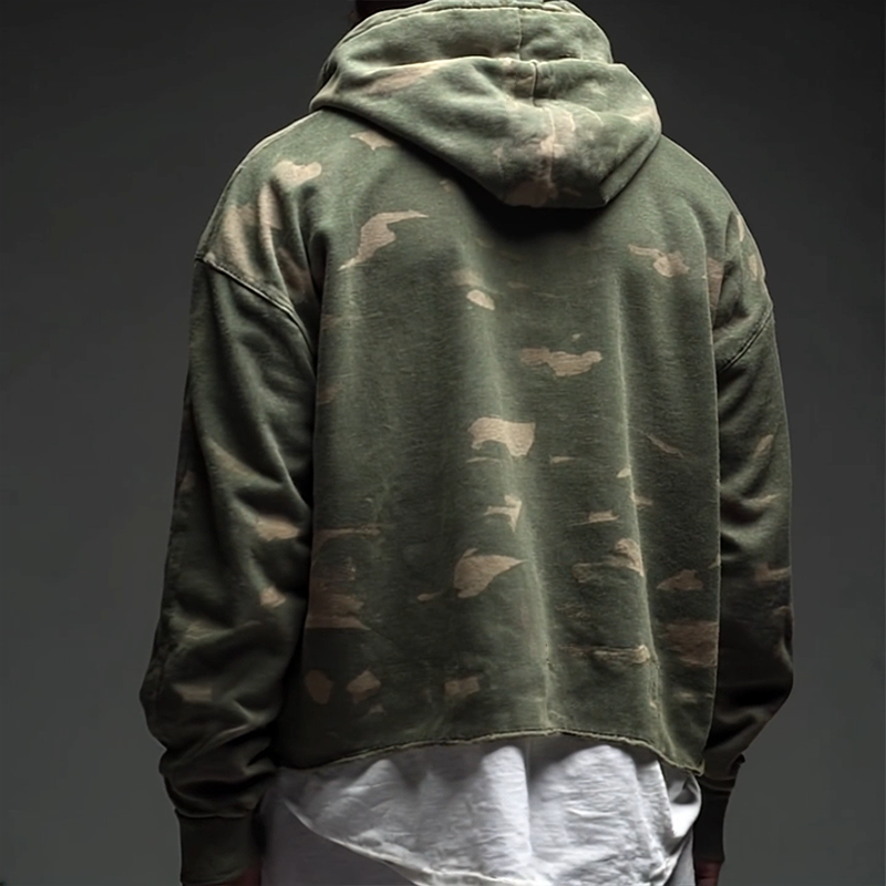 Men's Retro Casual Camouflage Print Stitching Fake Two-Piece Hoodie MTA1314H6TO