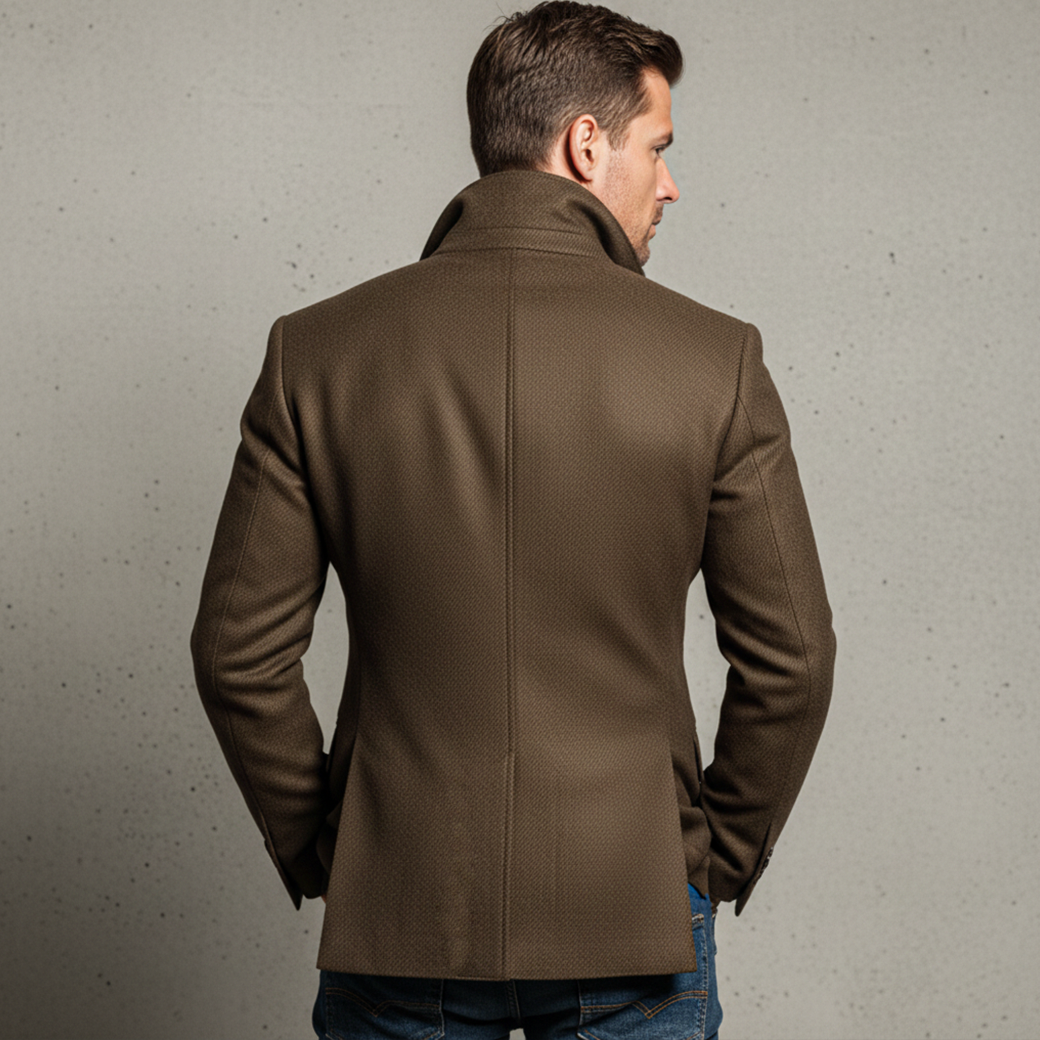 Men's Classic Light Business Double-breasted Textured Faux Wool Suit Coat MTA2216I3K