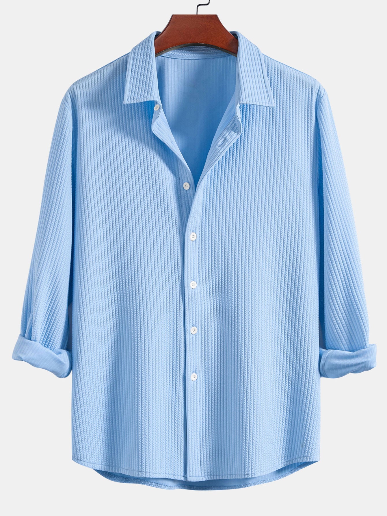 Long Sleeve Muscle Fit Ribbed Button Up Shirt & Straight Leg Ribbed Pants